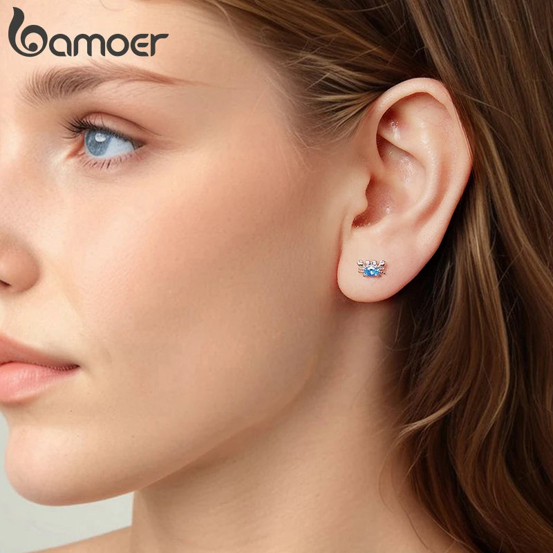 BAMOER 925 Sterling Silver Crab Stud Earrings Enamel Marine Clownfish Ear Studs for Women Girls Sweet Summer Jewelry Gift