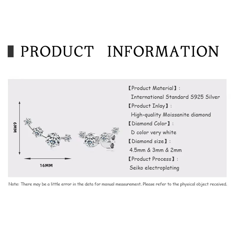 OXTAO Fashion Moissanite Earrings Stud Climber 925 Sterling Silver Round For Women Premium Jewelry Gifts And Certifications