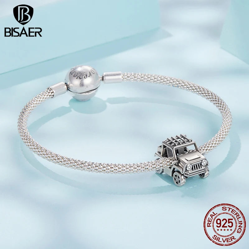 BISAER 925 Sterling Silver Off-road Vehicles Charm Vintage Car Bead for Women Men DIY Bracelet & Necklace Fine Jewelry Gift