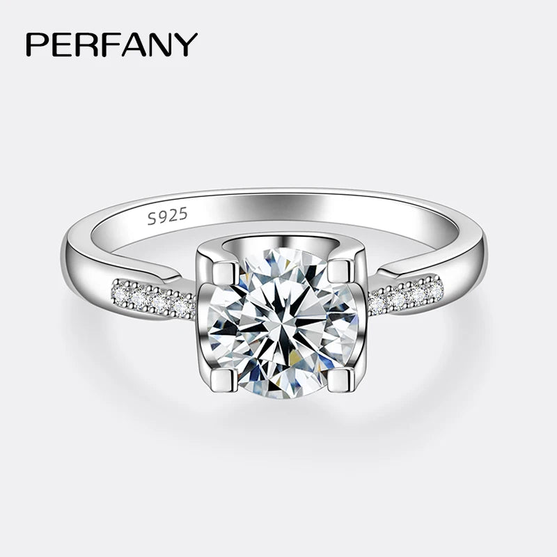 PERFANY 1/2CT Moissanite Ring Women's Bull Head Design S925 Pure Silver Plated 18K White Gold Diamond Wedding Fashion Jewelry