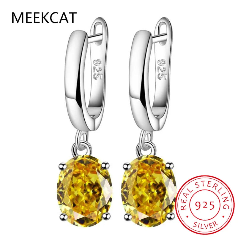 Oval Cut Genuine Natural Yellow Citrine 925 Sterling Silver Stud Earrings for Women Fashion Gemstone Jewelry
