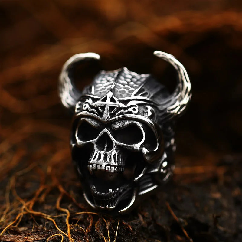 Beier Bague en acier inoxydable 316L pour homme avec tête de mort et croix viking, style punk nordique, cornes, dieu de la guerre, bijoux de haute qualité LLBR8-692R