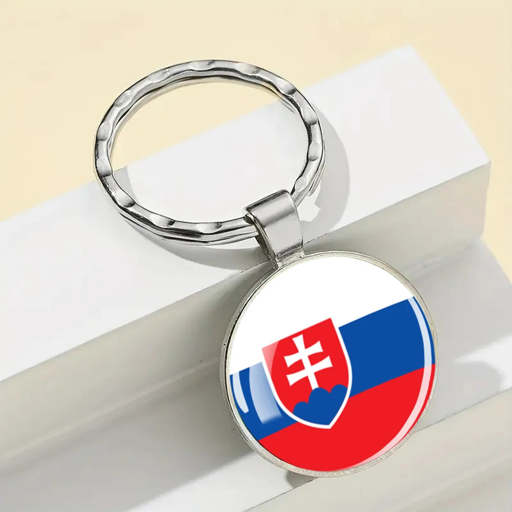 Europe National Flag Keychain Albania Spain Italy France UK Flag Glass Metal Key Chain Bag Pendant Gift for Patriot