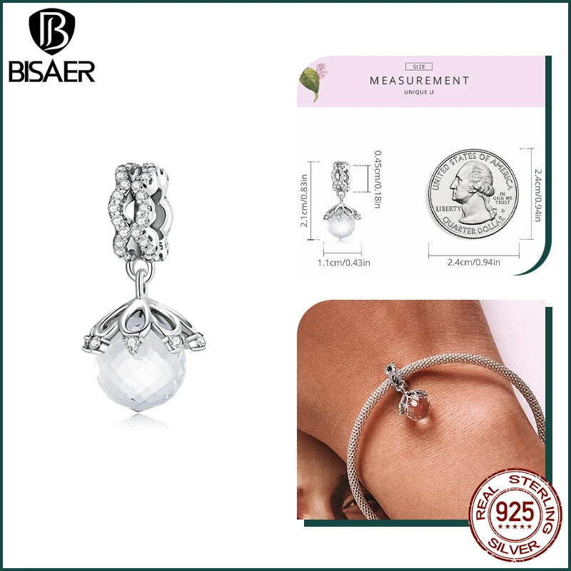 BISAER Real 925 Sterling Silver Bule Turtle Crab Charm Bead Sea Shells Pendant For Women DIY Bracelet & Necklace Holiday Gifts