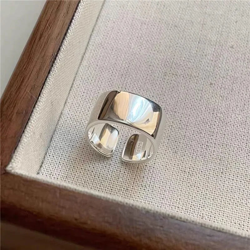 925 Sterling Silver Simple Ring For Women Fine Jewelry Finger Adjustable Open Vintage Smooth Ring For Party Birthday Gift