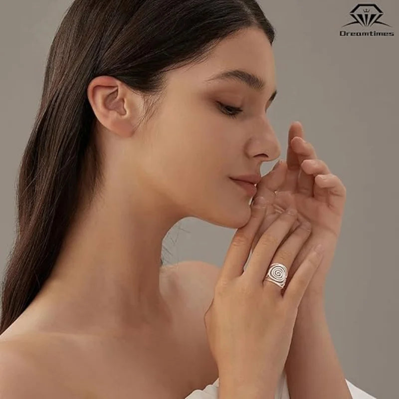 Dreamtimes Fashion Round Geometric Braided Spiral Swirl Ring for Women Stainless Steel Adjustable Thumb Open Ring Jewelry Gifts