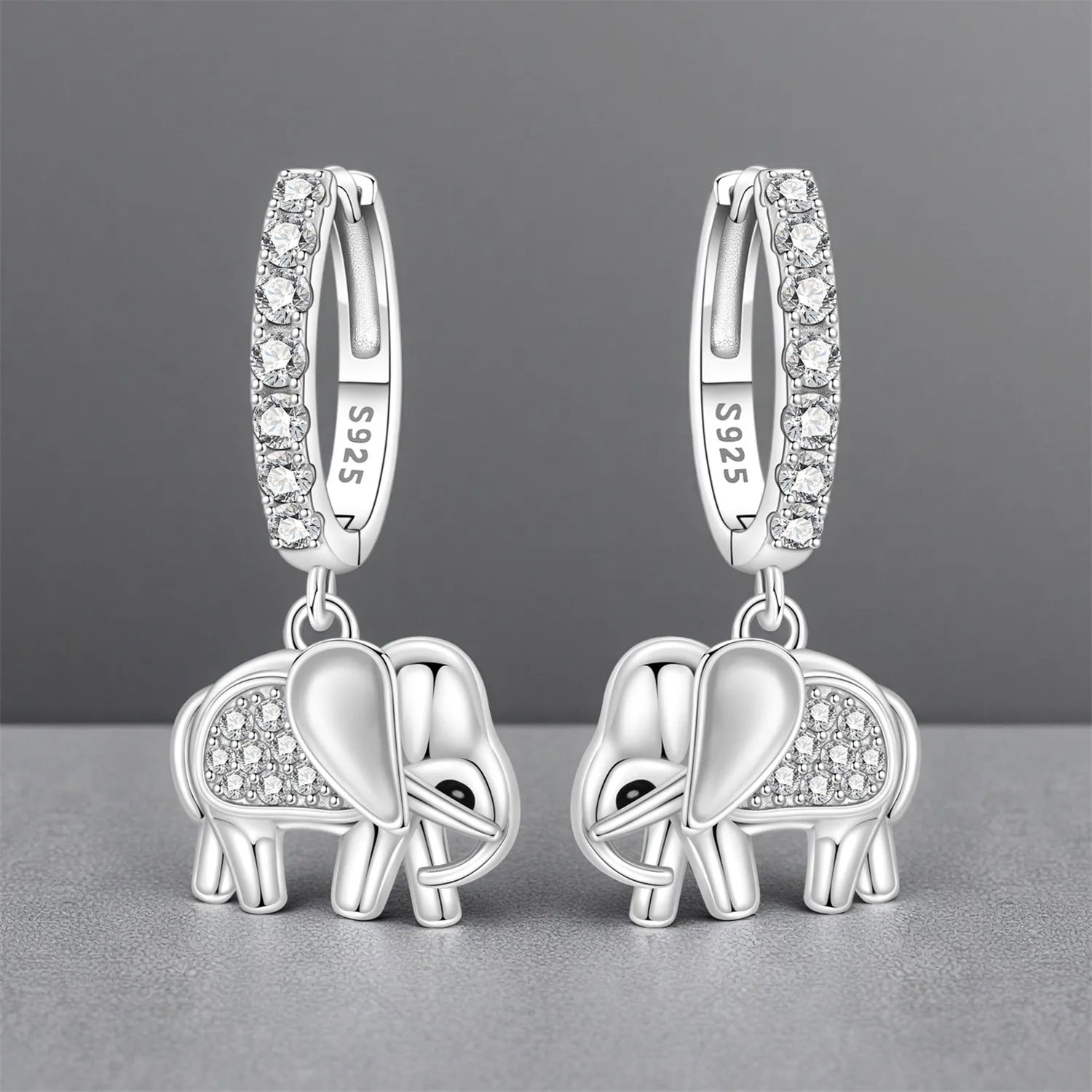 PANPOKI 925 Sterling Silver Cute Elephant Animal Drop Earrings Women Earrings Charm Trend Versatile Party Jewelry Trendy Gifts