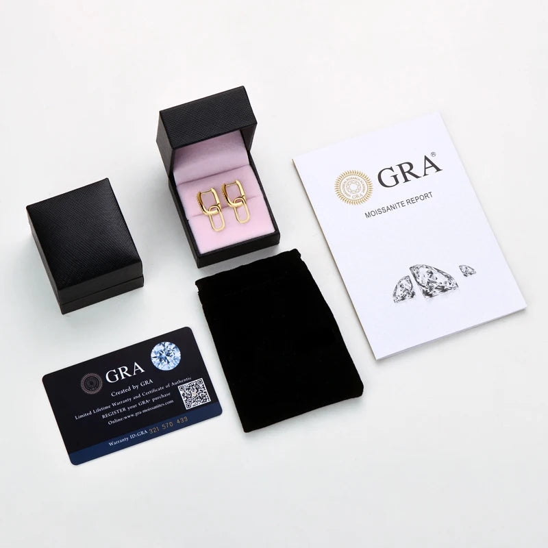 OXTAO Real S925 Silver Paperclip Link Earrings for Women D Color Moissanite Huggie Earrings Piercing Wedding Jewelry Gift GRA