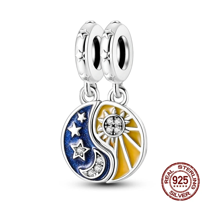 Breloque en argent sterling 925 représentant la lune, l'étoile, l'avion, l'espace, série bleue, compatible avec les bracelets Pandora originaux, bijoux à offrir