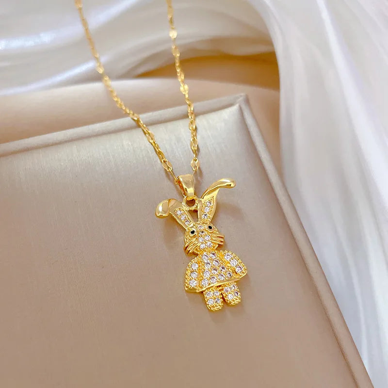 Collier pendentif lapin de Pâques en acier inoxydable 316L DIEYURO pour femme et fille - Nouvelle tendance - Bijou à offrir en cadeau pour une fête