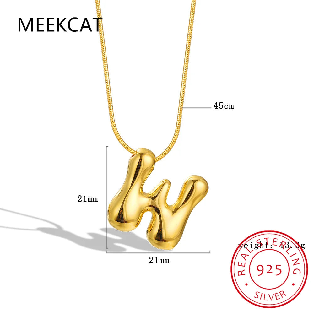 Collares 925 Sterling Silver Chunky Alphabet Balloon Bubble Initial Letter Pendant Necklace for Women Men Charm Necklaces