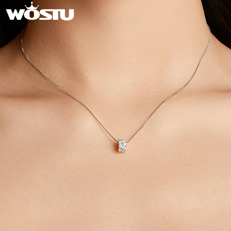 WOSTU D Color Full Moissanite S925 Sterling Silver Reel Pendant Necklace with GRA Dainty Neckchain Fine Jewelry for Women Gift