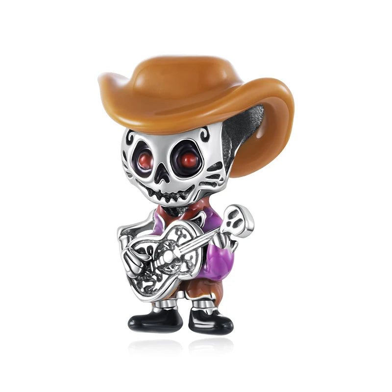 WOSTU Mexican Day of the Dead Collection 925 sterling Silver Skull Flag Pendant Punk Murano Bead Jewelry Mexican Family DIY Gift