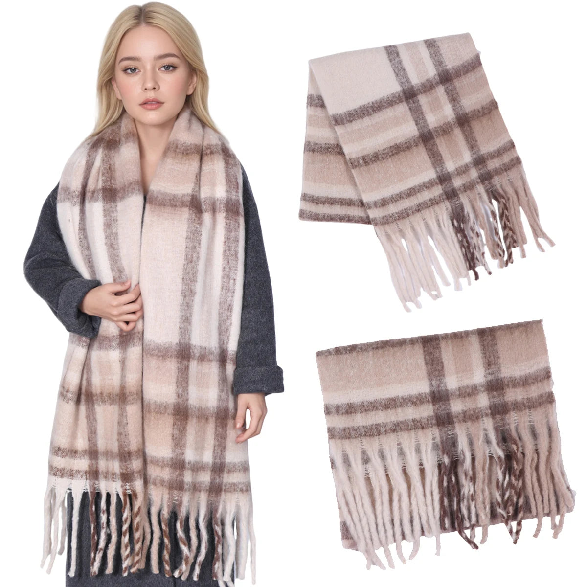 Winter Thick Stripe Cashmere Scarf for Woman Men Fashion Pashmina Large Tassel Shawls Wraps Soft Bufanda Warm Muffler Scarves