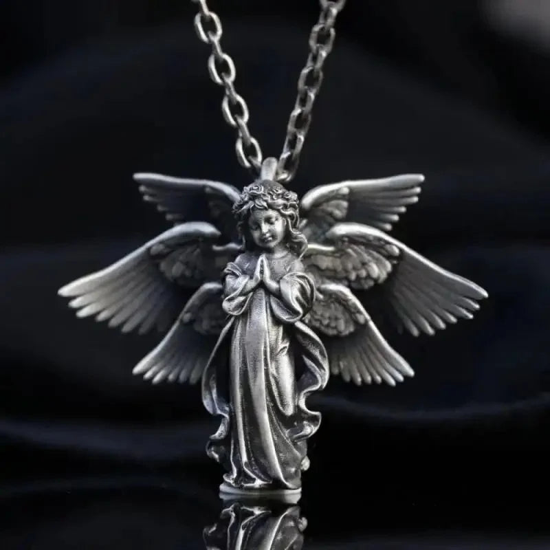 Heavy Industry Angel Pendant Necklace Unisex Fashion Vintage Beauty Mechanical Girl Skeleton Couple Match Sweater Chain
