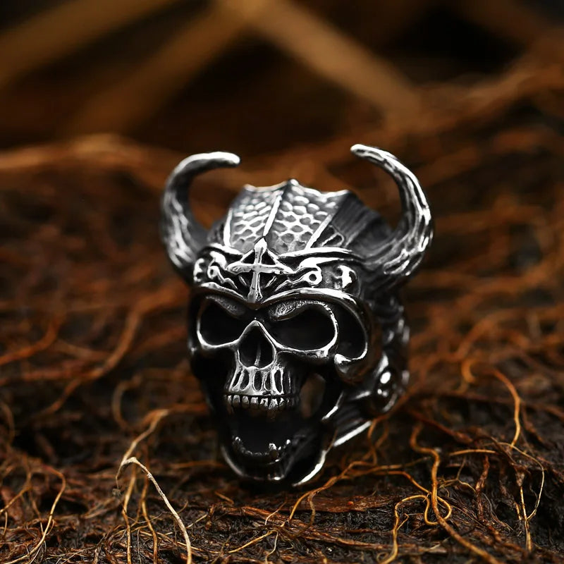 Beier Bague en acier inoxydable 316L pour homme avec tête de mort et croix viking, style punk nordique, cornes, dieu de la guerre, bijoux de haute qualité LLBR8-692R