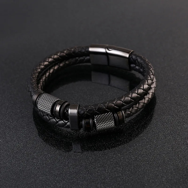 MKENDN Trendy Leather Bracelets Men Stainless Steel Multilayer Braided Rope Bracelets For Male Bracelets Jewelry Pulsera Hombre