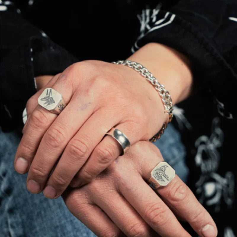 Retro Egypt Anubis Horus Ring For Men Punk Gothic Rock Hiphop Open Ring Handmade Designer Jewelry Biker Accessories Lover Gift - Madeinsea©
