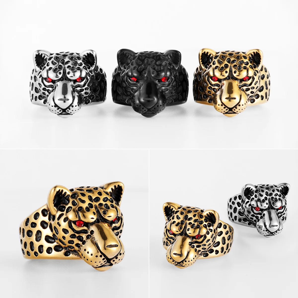 Leopard Gems Eye Animal Men Rings Stainless Steel Women Jewelry Punk Rock Cool Stuff Desinger Fashion Accessories Gift Wholesale