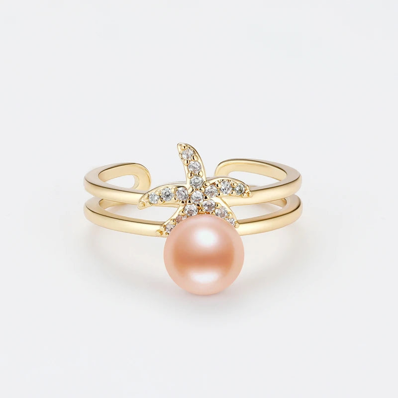 OXTAO 7-7.5 Freshwater Pearl Starfish Ring Adjustable 14K Gold Package Classic Wedding  Ring Women'S Wedding Jewelry Gift Daily