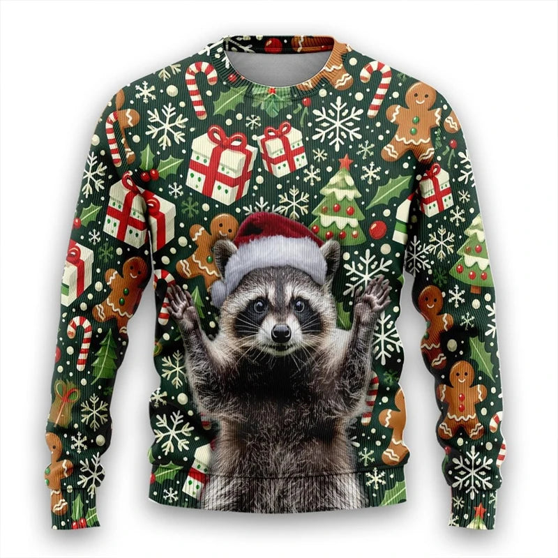 Christmas Theme Pet Corgi Raccoon 3D Printed Ugly Sweater Funny Goat Reindeer Unisex Sweatshirts Gingerbread Man Y2k Pullovers