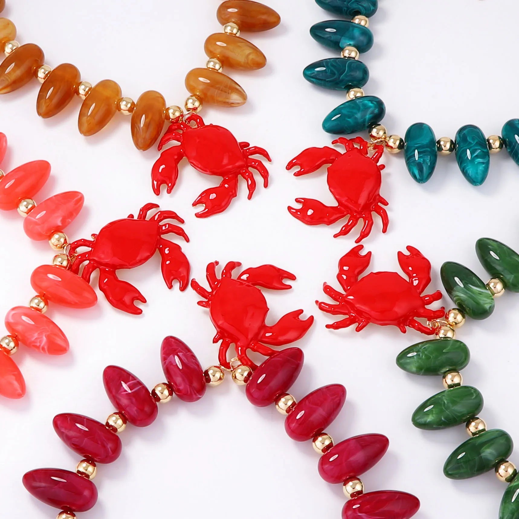 Exaggerated Leisure Vacation Style Bead Alloy Crab Pendant Necklace