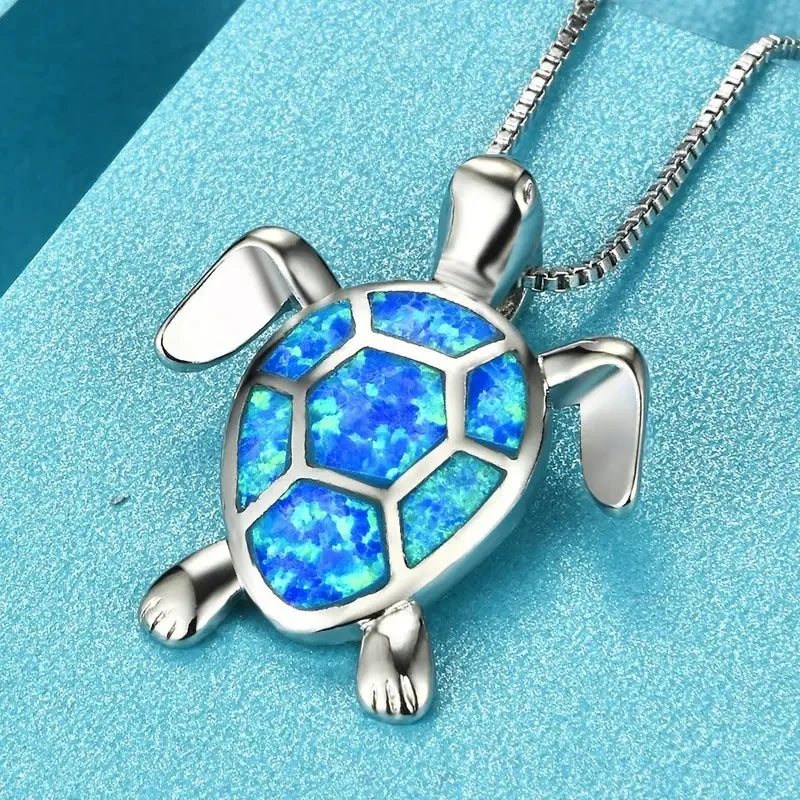 Steel Fun Jewelry Sea Turtle Animal Pendant Female Blue Crystal Wedding Jewelry Charms Necklace For Women Neck Chain Accessories