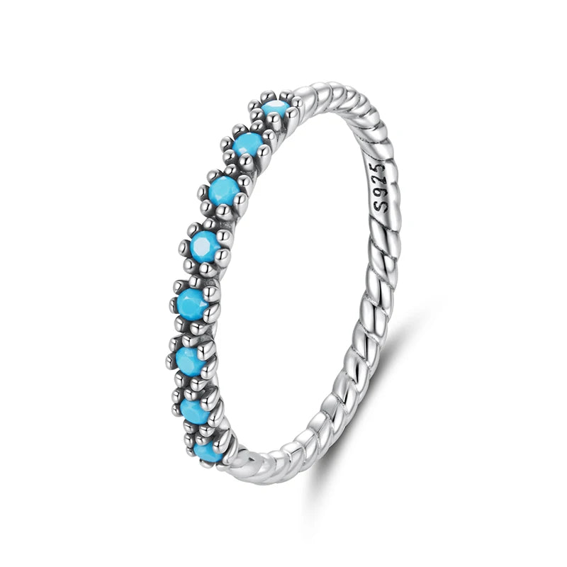 WOSTU 925 Sterling Silver Blue Turquoise Rings Earrings For Women , Handmade Vintage Twist Round Turquoise Dainty Jewelry set
