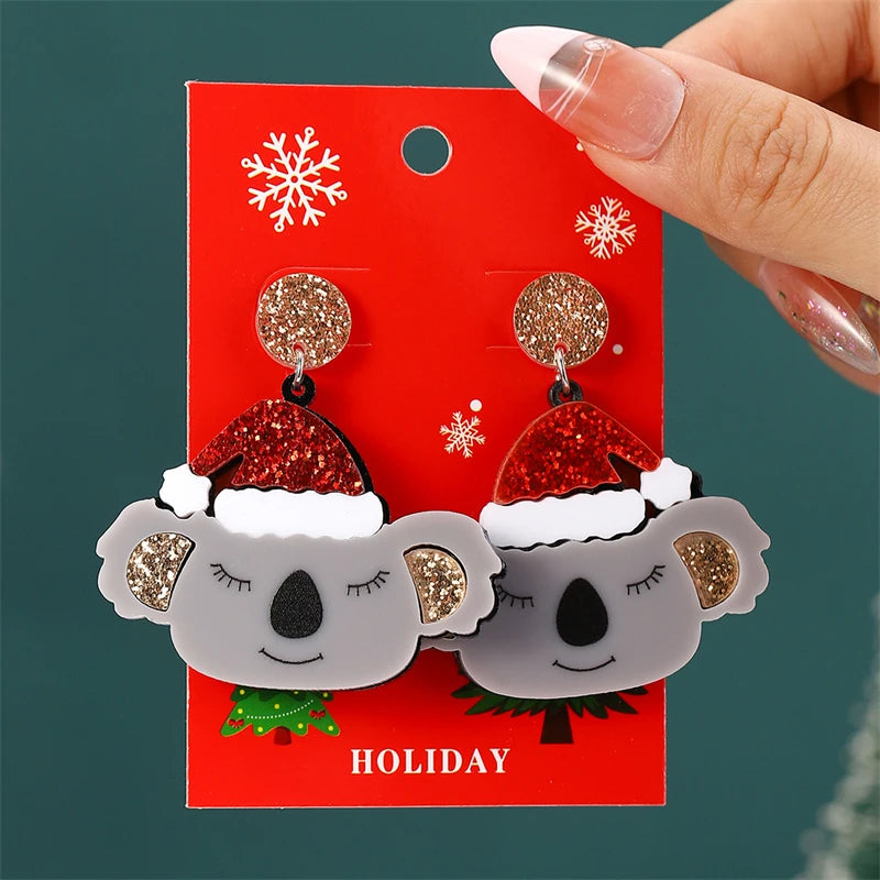Christmas Drop Earrings For Women Shiny Rhinestone Santa Claus Xmas Tree Snowman Elk Snowflake Long Tassel Dangle Earring Gifts