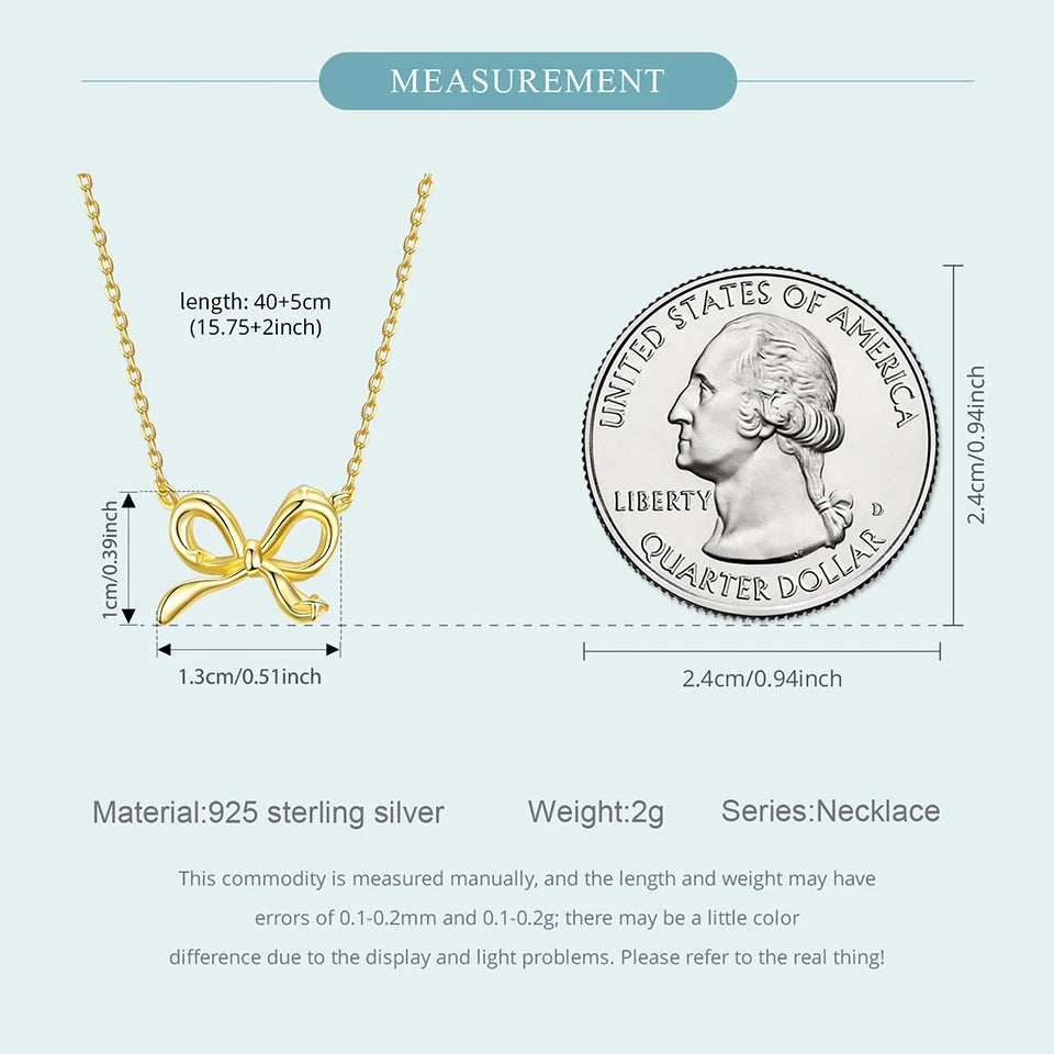 BAMOER 925 Sterling Silver Bowknot Chain Necklace Gold Plated Link Chain with Bow Choker for Women Girls Fashion Jewelry Gifts