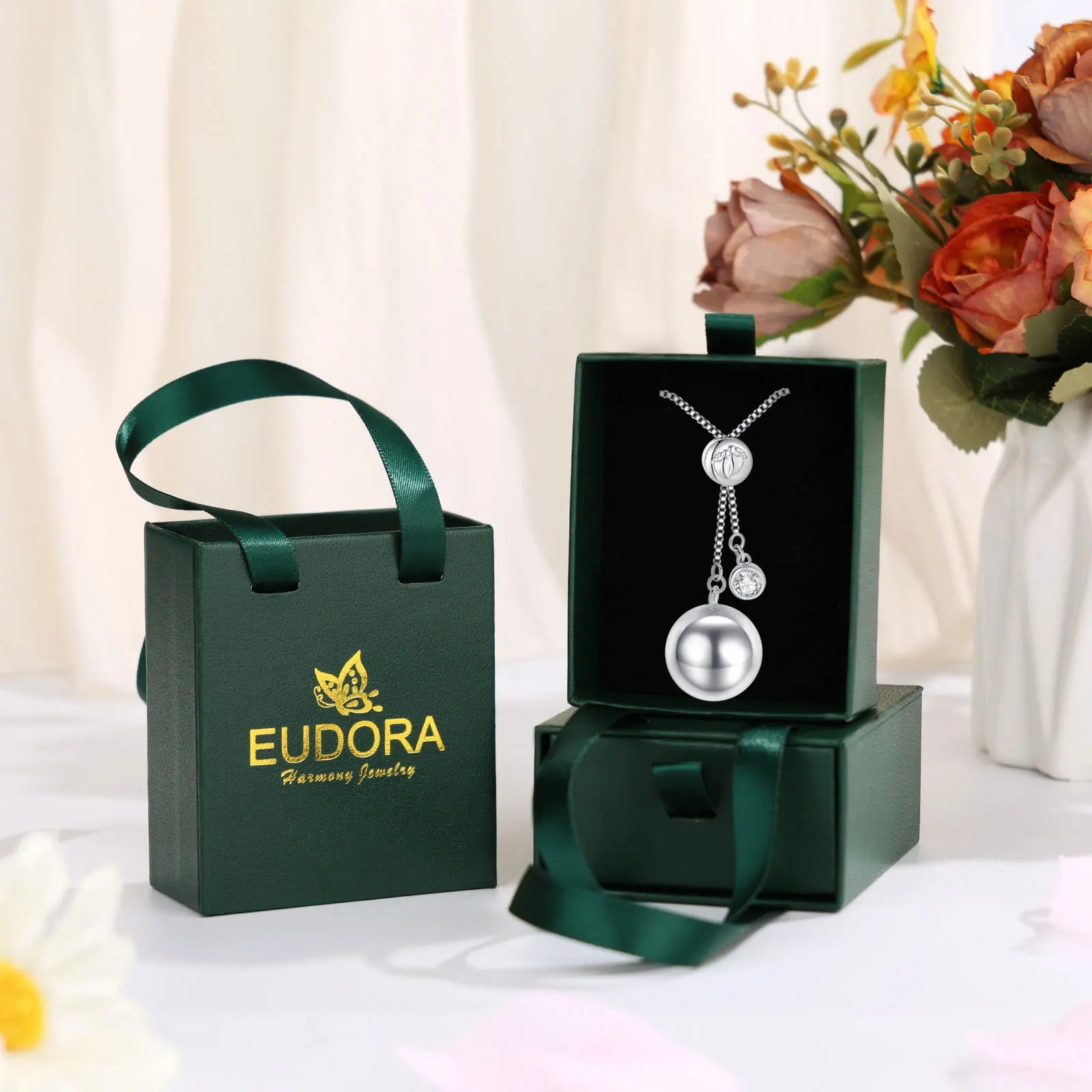 Eudora Collier Bola de Grossesse Pendant White Zircon Harmony Ball Baby Chime Ball Angel Caller Necklace DIY Maternity Jewelry