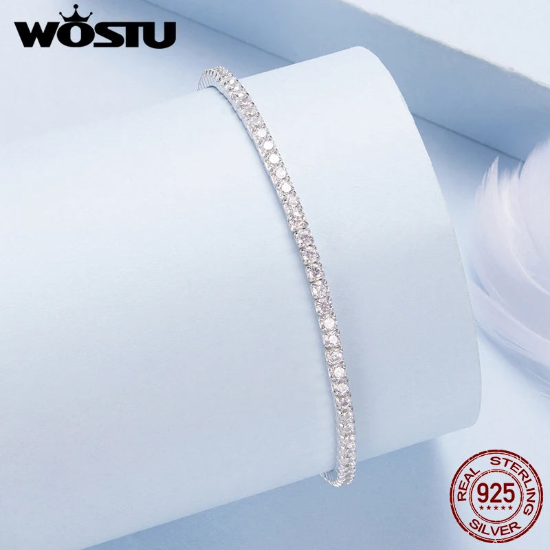 WOSTU 925 Sterling Silver Luxury Full-Pavé Bracelet zircons Sparkling Pull-and-adjust Bangle For Women Wedding Gift Fine Jewelry