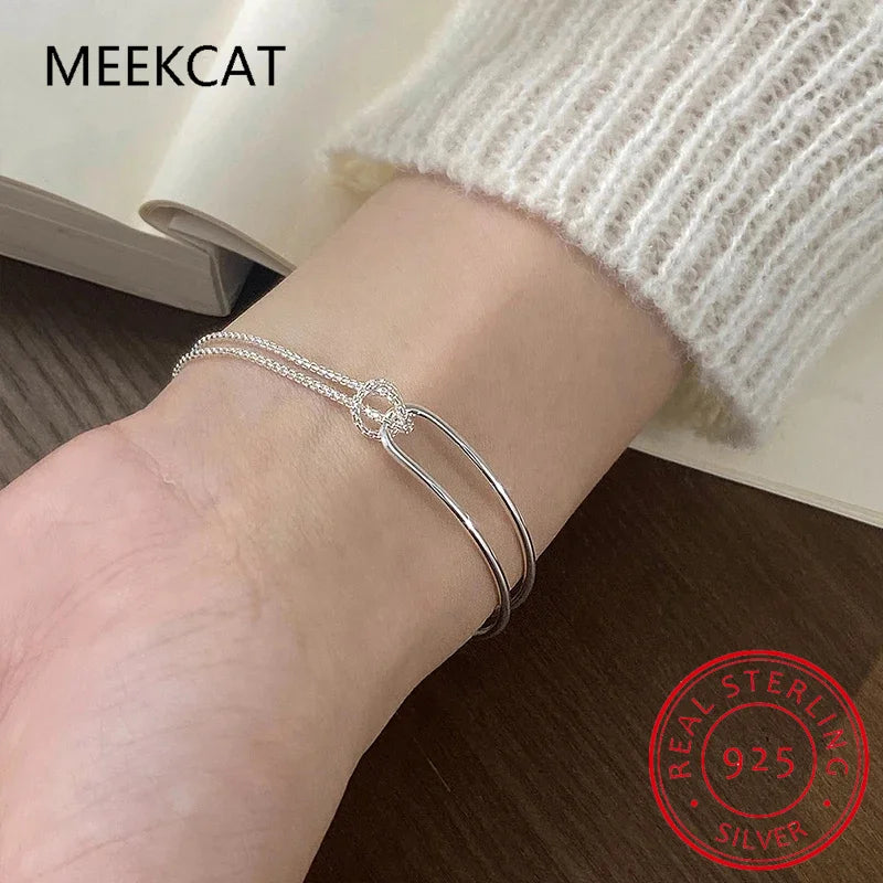 Real 925 Sterling Silver Asymmetric Double Layer Chain Bracelet for Women Hiphop Fine Jewelry Minimalist Accessories - Madeinsea©