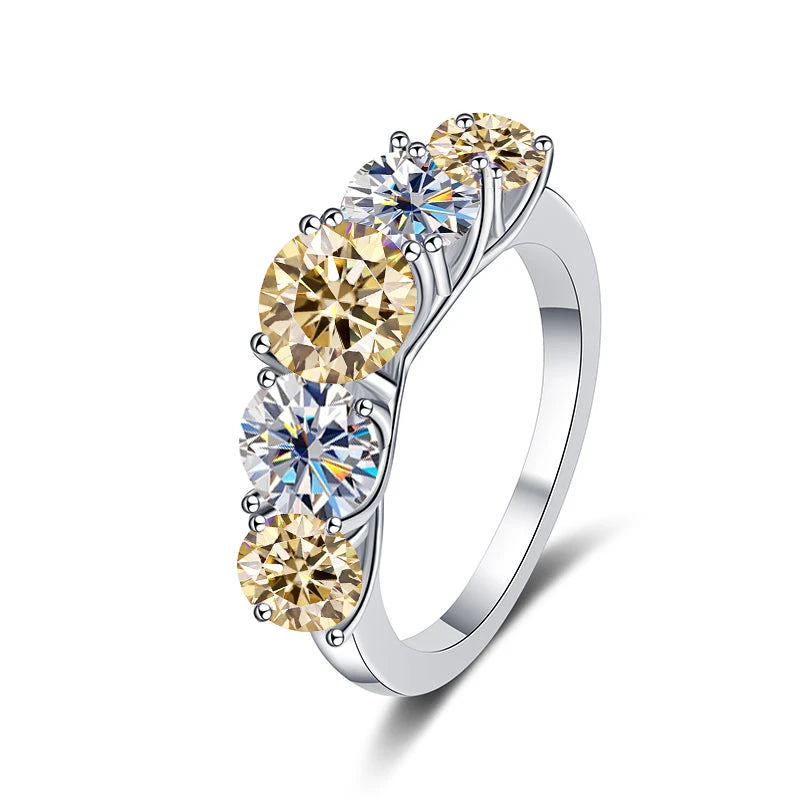 Classic 18k Plated 3.6CT All Moissanite Rings For Women 5 Stones Sparkling Diamond Wedding Band S925 Sterling Silver Jewelry