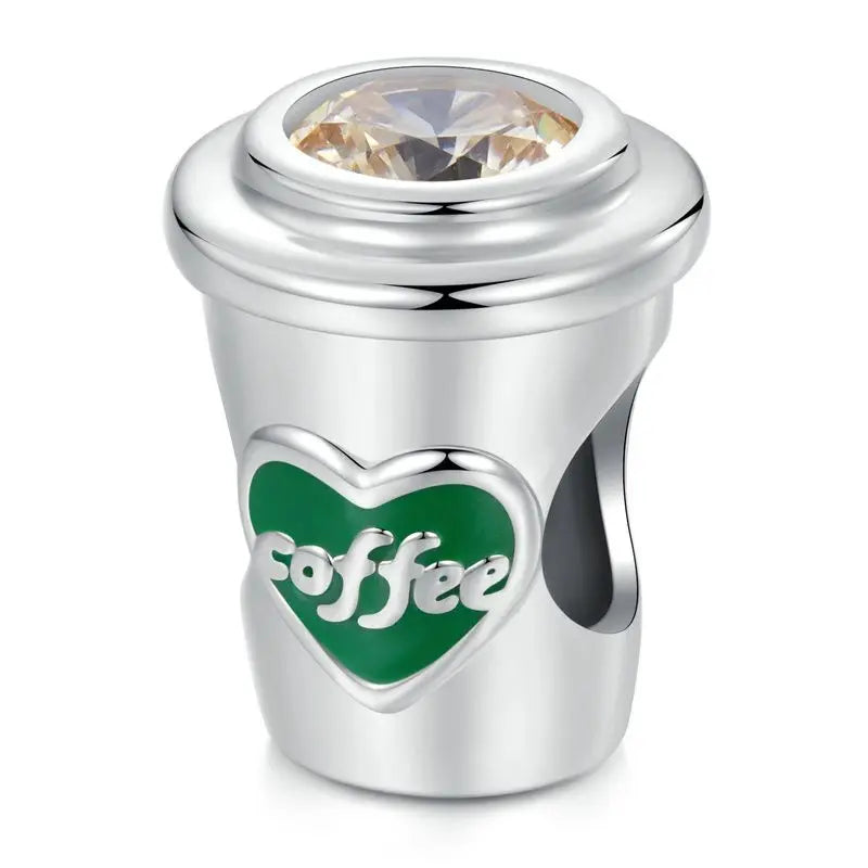 Bamoer 925 Sterling Silver Coffee Cup Clasp Pendant Sweet Dessert Beads Clips for Women Teen Bracelet Daily Jewelry Accessories