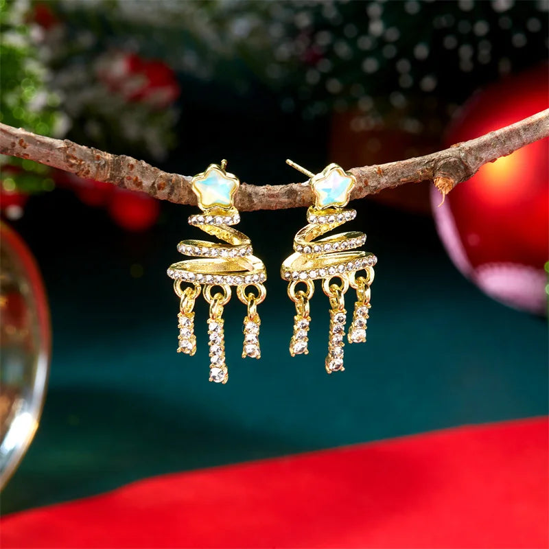 Colorful Crystal Zircon Snowman Dangle Earrings For Women Cute Christmas Tree Snowflake Bow Earring Xmas New Year Party Gifts