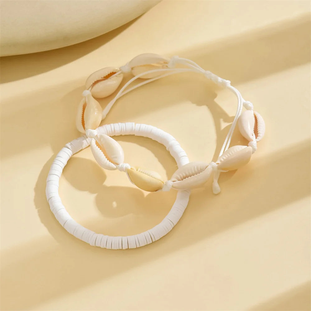 2pcs/Set Creative Ocean Animal Conch Shell Anklets For Women White Foot Chains Beach Jewelry Ankle Bracelet Summer Accessories