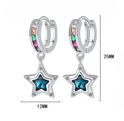 Baby Princess 925 Silver Blue Crystal Star Hoop Earring For Child Girl Women Rainbow Zirconia Loop Huggies Earring Korea Jewelry