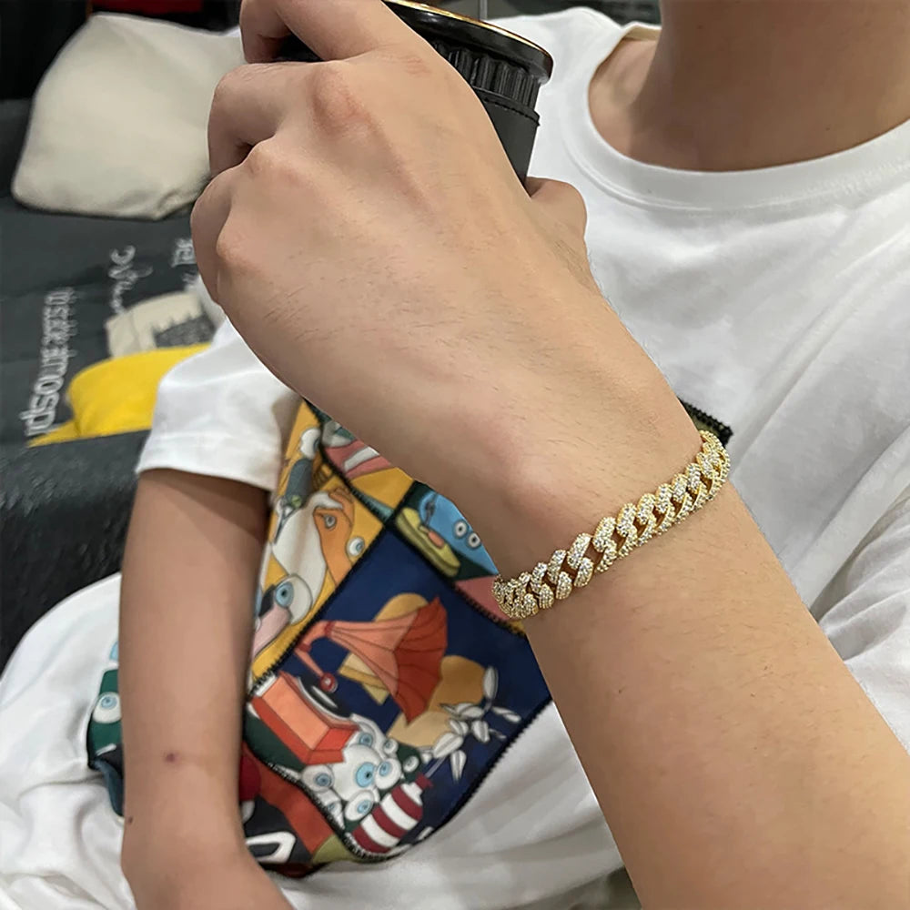 2 Row 8MM Cuban Bracelet Men Women Fine Jewelry S925 Silver High Carbon Diamond Couple Bracelet Plated 18K Hip Hop Link Chain - Madeinsea©