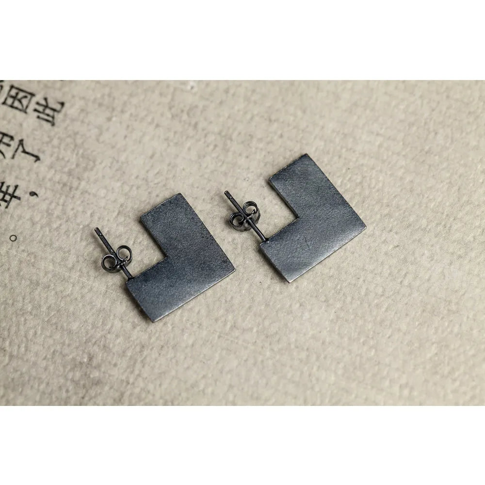 MKENDN Minimalist Design Vintage 100% 925 Sterling SIlver Geometric Square Stud Earring Men Women Gothic Circle Dark Jewelry
