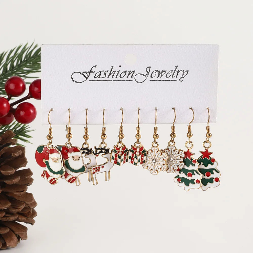 50PCS/10PCS Christmas Theme Earrings Vintage Metal Santa Earrings for Designing Women Fashion Christmas Gifts