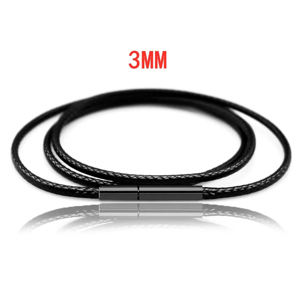 MKENDN Black Leather Chain Necklace for Diy Women Men Handmade Braid Rope Long Necklace 40/50/60/70CM Neck Pendant Chain Jewelry