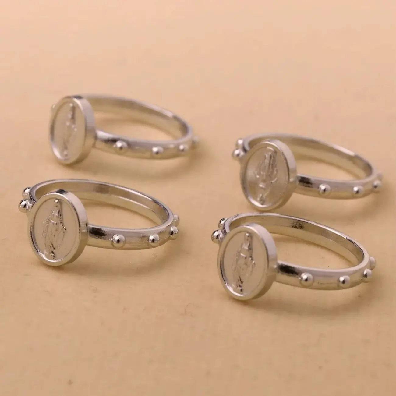 30Pcs Catholic Medalla Milagrosa Rosary Ring Our Lady Virgin Mary Medal Portable Finger Ring Jewelry for One Decade Rosary