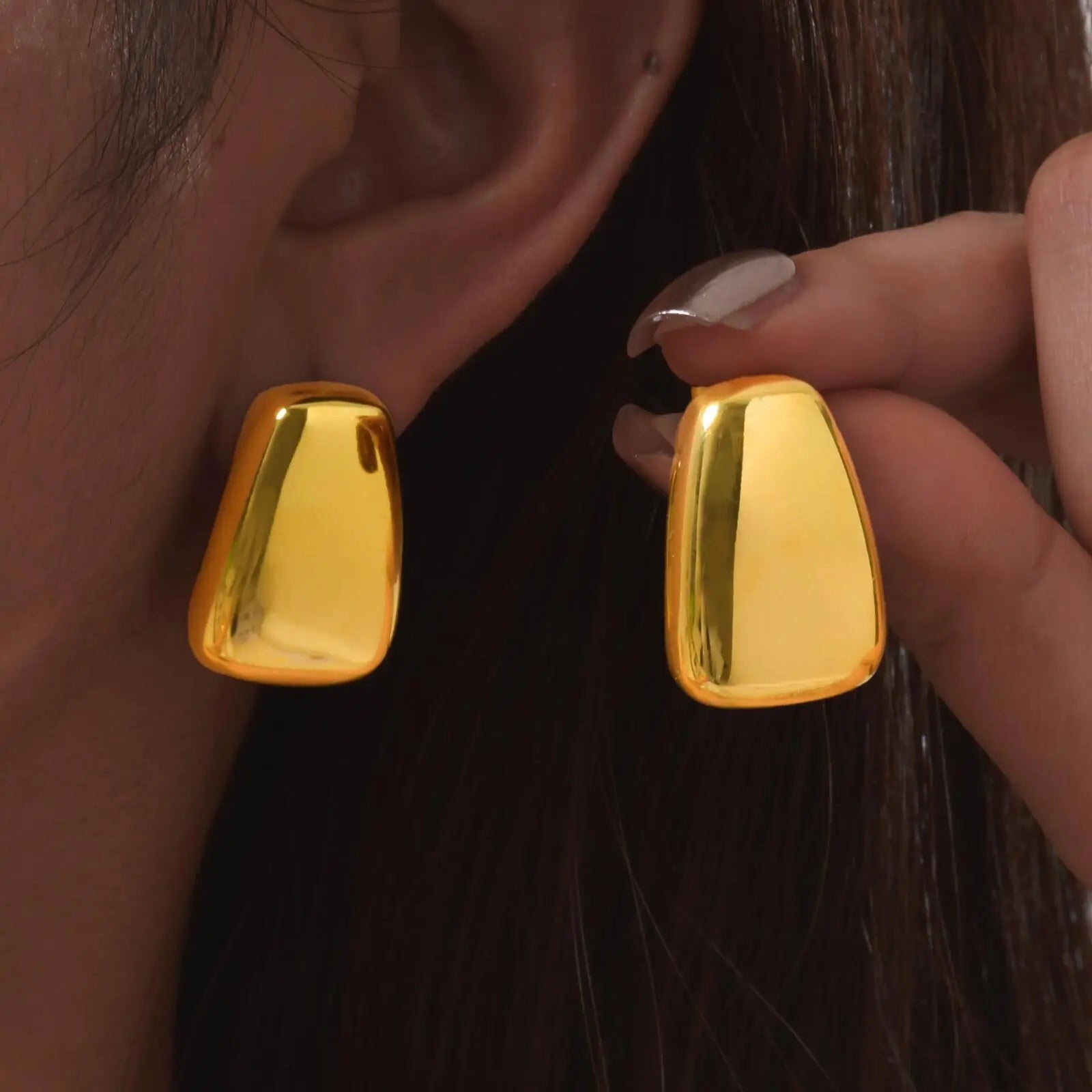 Vnox Fashion Stainless Steel Women's Stud Earring,Geometric Trapezoid Square Ear Accessories,Party Waterproof Jewelry Two Color