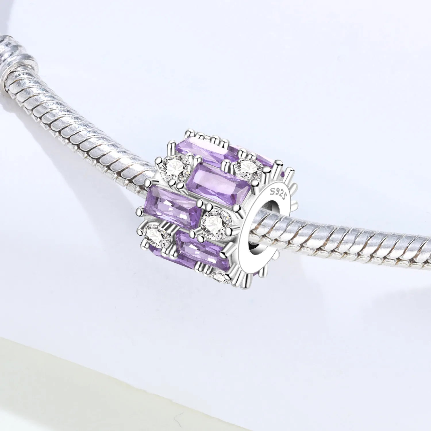 PANPOKI 925 Sterling Silver Elegant Purple Zircon Beads Original Pendants Bracelet Charm Jewelry Party DIY Trendy Gifts