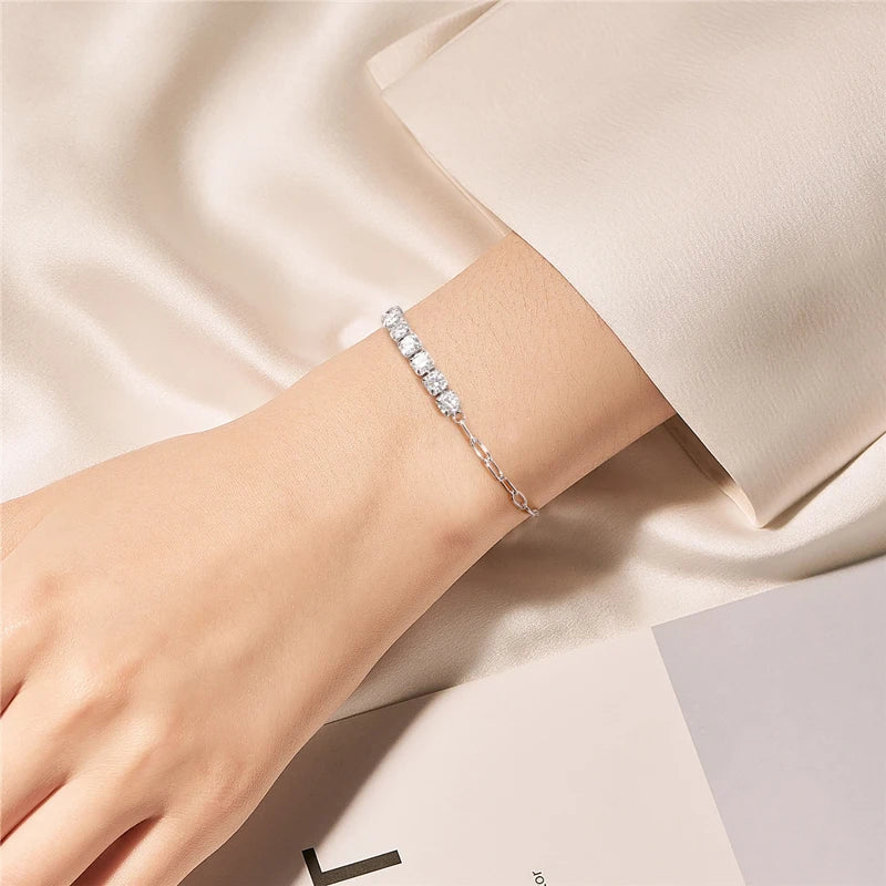 Real Moissanite Cross Bracelet Adjustable Chain Bracelets 100% 925 Silver for Women Dainty Hand Chain Gifts for Female Jewelry