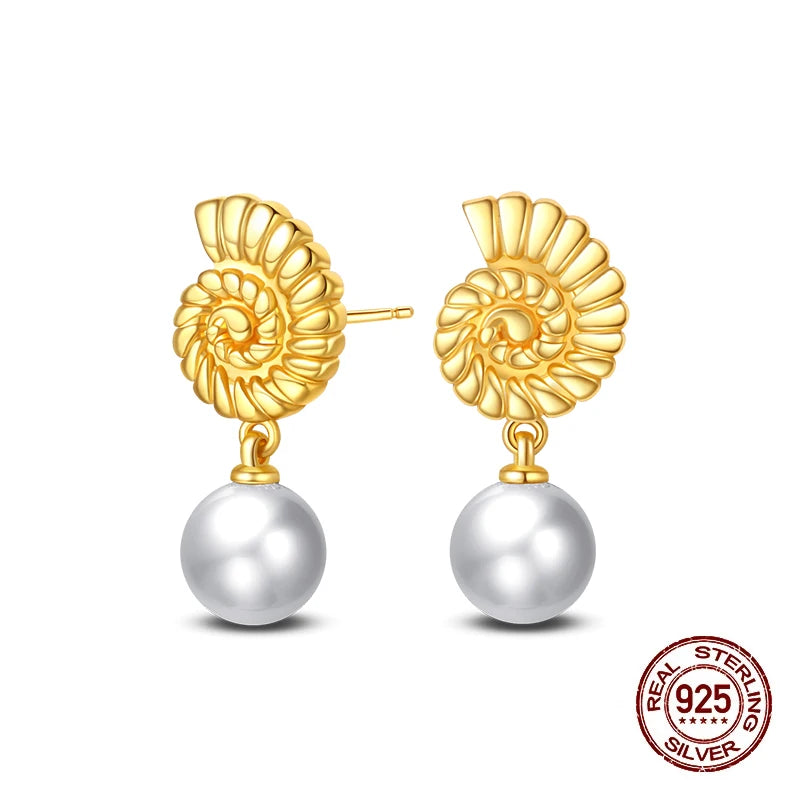 New Pearl Earrings 925 Silver Stars Moons Butterfly Sea Shell Golden Hoop Earrings Ear Stud For Women Engagement Luxury Jewelry