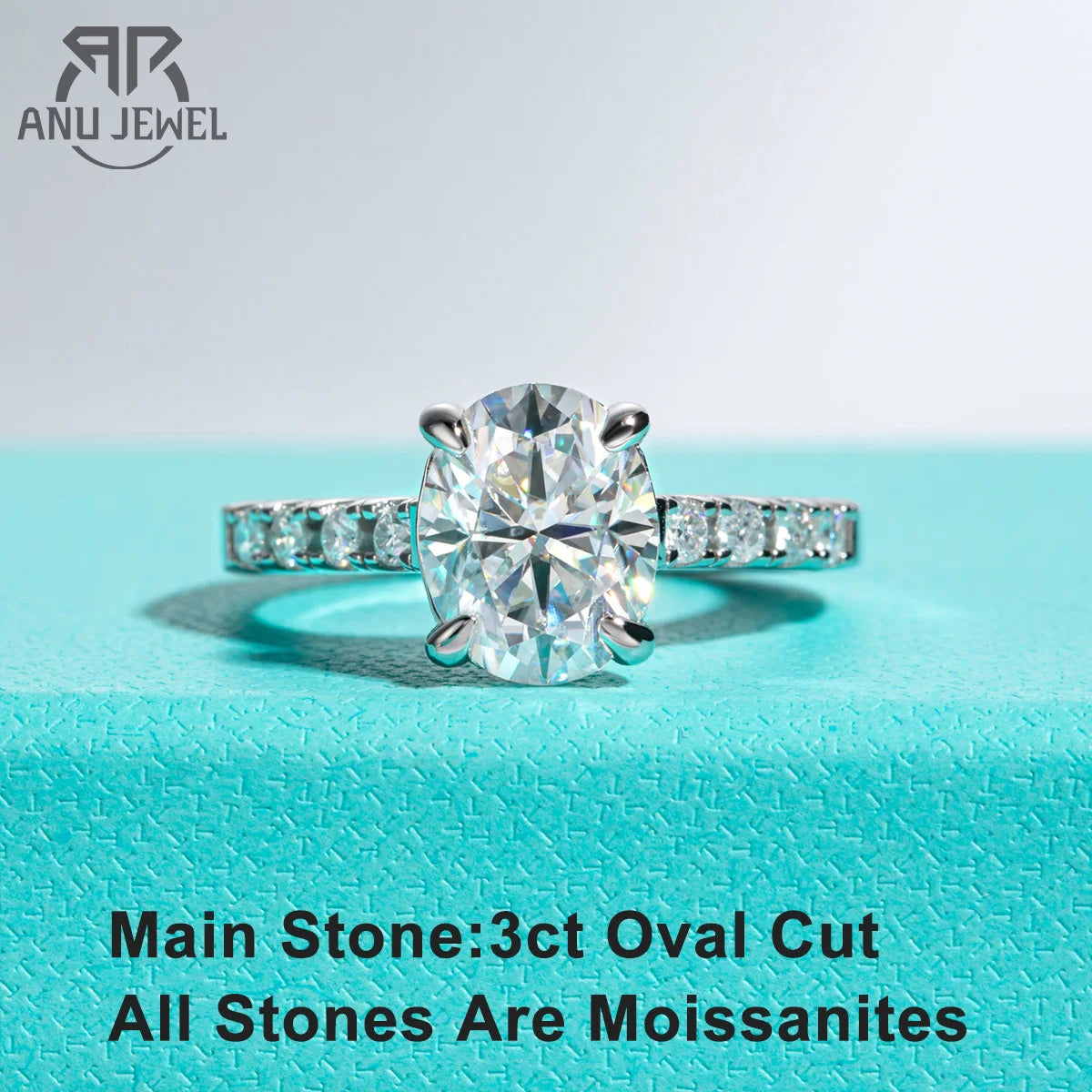 AnuJewel 3ct Oval Cut D Color Moissanite Engagement Rings For Women 925 Sterling Silver Wedding Rings Women Jewelry Wholesale - Madeinsea©