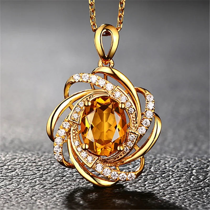 Real 18K Gold 2 Carats Topaz Pendant Women Luxury Yellow Gemstone 18 K Gold Necklace Crystal Jewelry Pendant Womens Accessoires - Madeinsea©