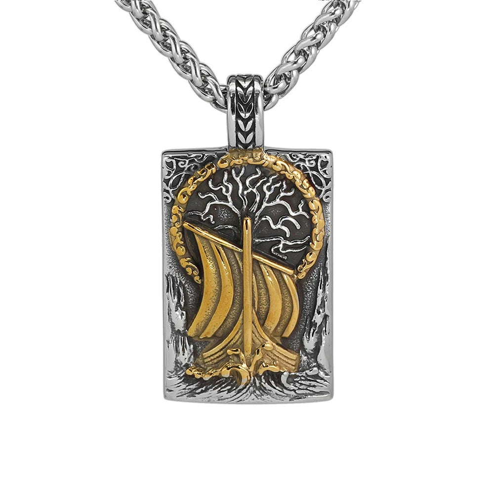 MKENDN Nordic Viking Pirate Ship Pendant Necklace for Men Vintage Stainless Steel Chain Necklace Male Jewelry Amulet Talisman